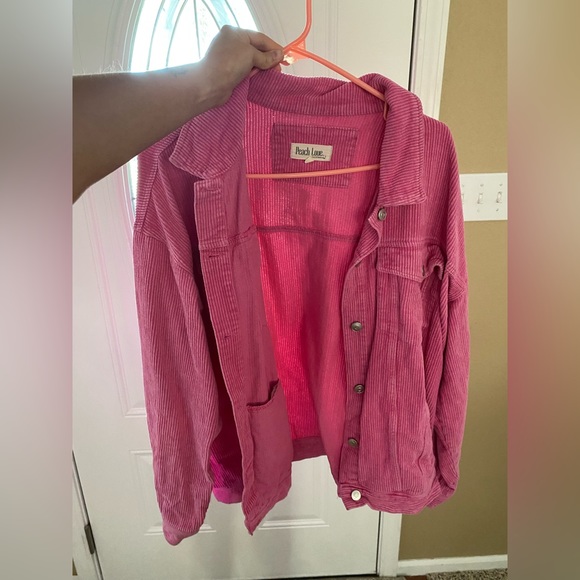Peach Love California Jackets & Blazers - Hot pink corduroy shacket